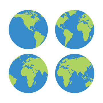 Four different views of the planet Earth on white background. Vector illustration.