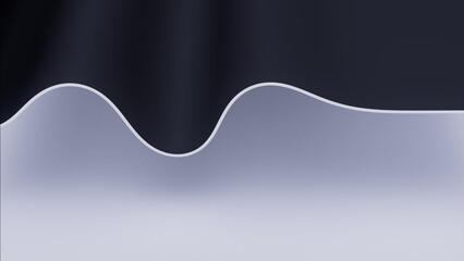 Elegant, Black and White Surface with Curves. Minimalist 3D Background with Copy-Space.