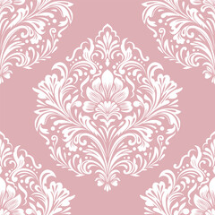 Pink and white damask vector seamless pattern. Vintage, paisley elements. Traditional, Turkish motifs. Great for fabric and textile, wallpaper, packaging or any desired idea.