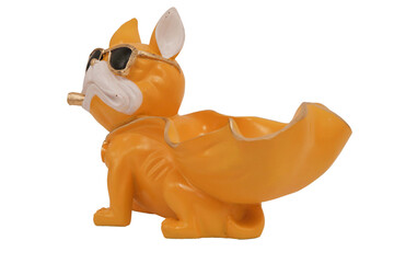 Sculpture dog over white background. Dog cute couple sculpture isolated.