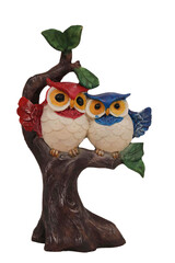 Sculpture Owls over white background. Owls cute couple sculpture isolated.