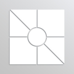 Portfolio images grid. Moodboard layout. Photo collage template. Mood board with circle in center. Mosaic pictures frame. Empty album brandboard. Retro gallery background. Vector illustration.