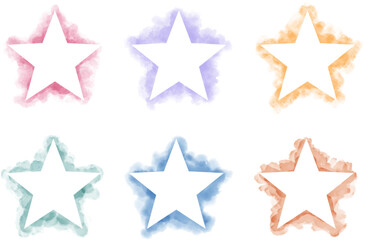 Set of hand painted watercolor star on a white background, Vector soft watercolor splatter background, Watercolor abstract shape isolated on white background, Paint splash