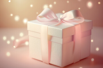 Gift box in pink with a bow on a light background