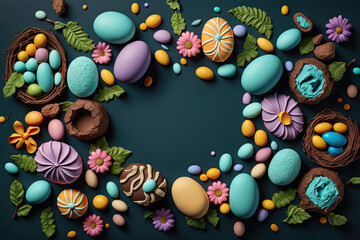 Easter top view background, professional shot. Generative AI