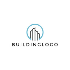 building logo design vector illustration with a professional and elegant blue and gray color circle