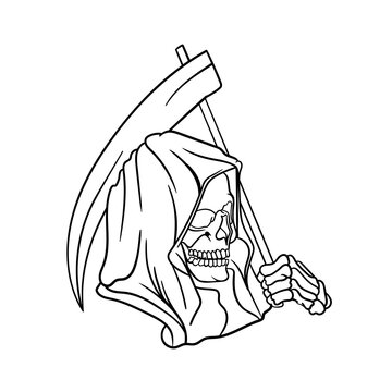 recommend clip art: Hand drawn illustration of grim reaper with death scythe outline design