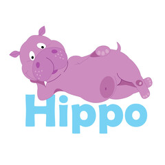 Hippopotamus cartoon style, vector art and illustration. Vector illustration of cute hippopotamus animal lying and smiling happily. Cute african hippo cartoon. Children's illustration book
