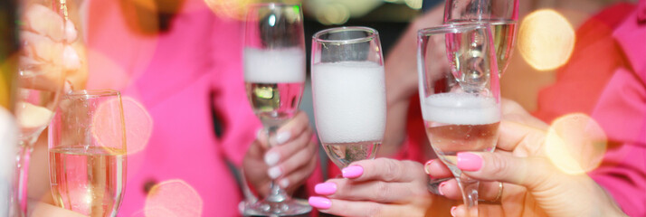 glasses with champagne, girls party in limo