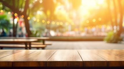 The table on a beach background bokeh sunlight, Generative AI