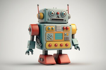 Fototapeta premium retro robot toy on a white background digital. Generative AI