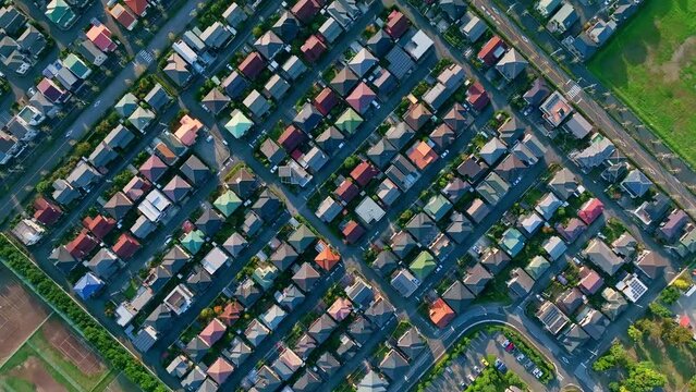 住宅街の空撮　真俯瞰