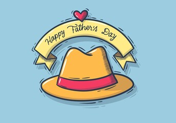 illustration of hat and ribbon with happy father's day message