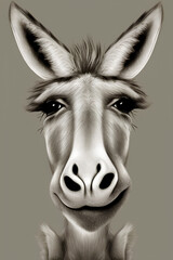 Miniature Donkey Portrait of head. Pencil drawing on a light plain background. generative AI