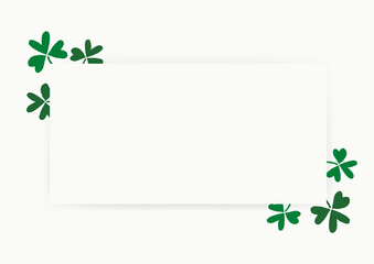 Saint Patrick&rsquo;s Day Clover Leaves Frame Background With Shadow. Simple Vector Graphic Template. Isolated Elements.