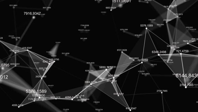 Geometric abstract composition with dots, lines, triangles, depth of field and random numbers. Beautiful plexus.