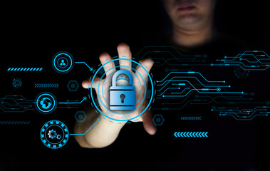 hacker try to access cyber security via internet network login and circuit connect to server get digital key system on website by malware virus in crime technology concept in dark background