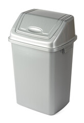 Gray plastic waste bin isolated on white