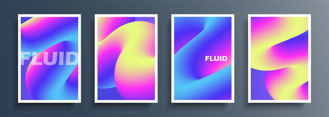 Futuristic backgrounds with dynamic 3d shapes and fluid colors for your graphic design. Set of soft gradient curve lines. Vector illustration.
