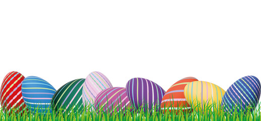 striped easter eggs on grass border 