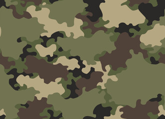 Camouflage texture seamless pattern. Abstract modern camo background for fabric and fashion textile print. Woodland style. Textures of classic clothing in masking style