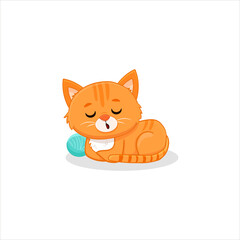 Cute cartoon sleeping cute red kitten. Ginger cat