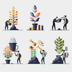 Business growth and development vector icon set