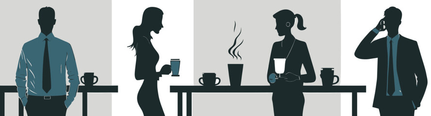 Office coffee break vector illustration set