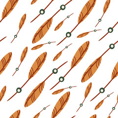 Seamless pattern Hand drawn ethnic boho feathers