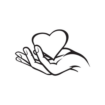 heart in hands. vector illustration. love symbol icon or sign. logo help. heart in hand.  beautiful female hand holds a heart