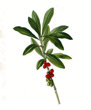 Heilpflanze, Echter Seidelbast, Daphne mezereum, auch Echt-Seidelbast, Gew&ouml;hnlicher Seidelbast oder Kellerhals