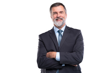 Happy satisfied mature businessman looking at camera isolated on transparent background - 581724355