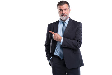 Full length Portrait Of Happy Mature Businessman Presenting Isolated On Transparent Background - 581724373
