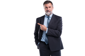 Full length Portrait Of Happy Mature Businessman Presenting Isolated On Transparent Background