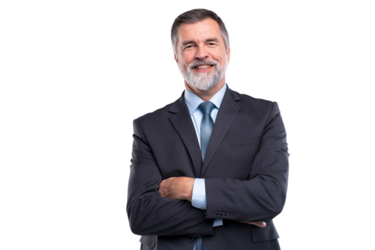 Happy satisfied mature businessman looking at camera isolated on transparent background - Powered by Adobe