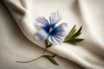 Organic linen with a flax flower, Generative AI