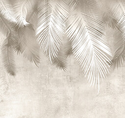 Image for photo wallpapers. Illustration of palm leaves. Fresco. Mural.