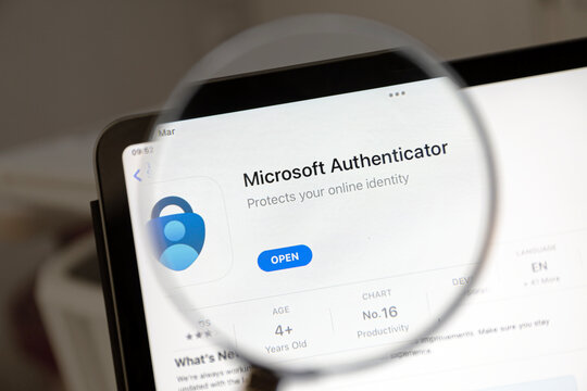 Ostersund, Sweden - Mars 16 2023: Microsoft Authenticator app on an Ipad. Microsoft Authenticator is Microsoft's two-factor authentication app.