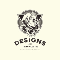 Obraz premium template logo illustration with skull hand woman character.