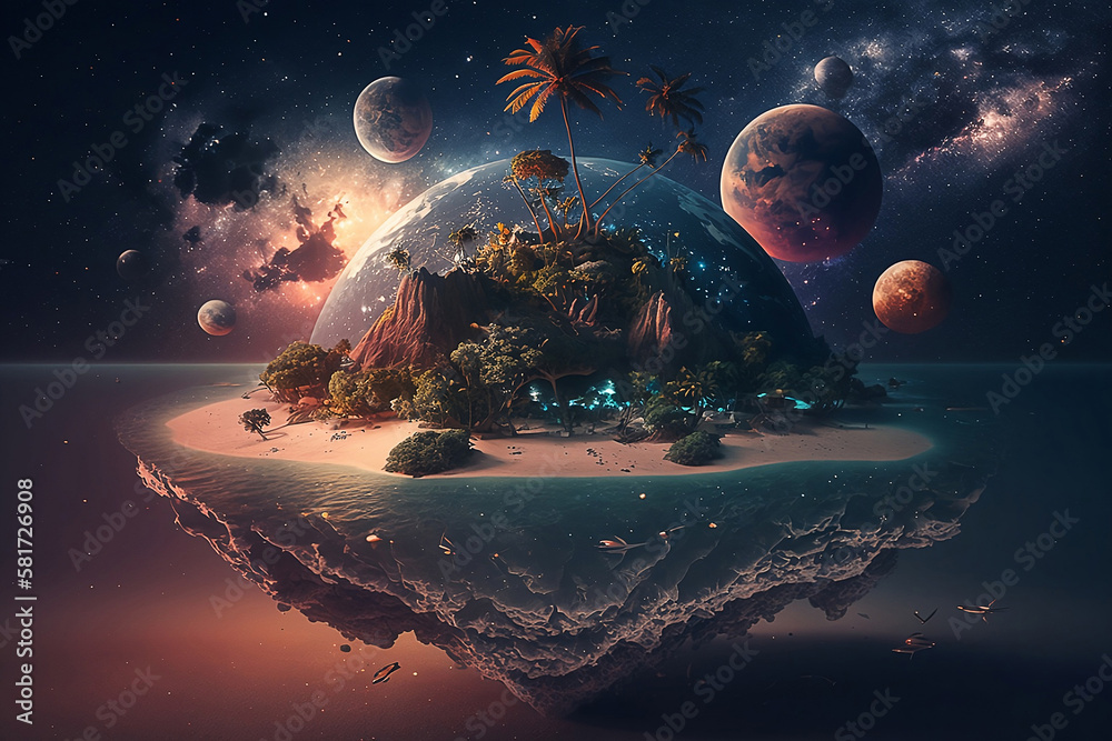 Canvas Prints island in the galaxy night. generative ai.