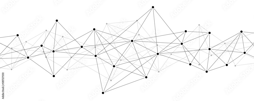 Fototapete Polygon structure network technology connect lines and dots background template.