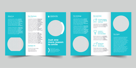 Dental Clinic trifold brochure template. A clean, modern, and high-quality design tri fold brochure vector design. Editable and customize template brochure