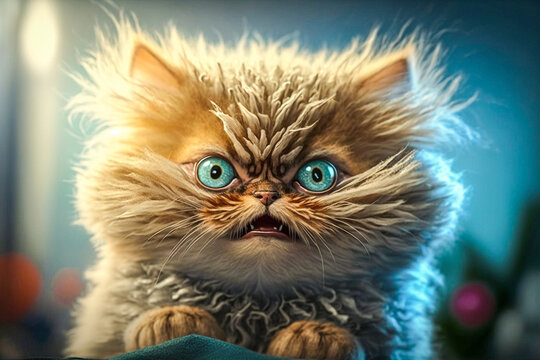 Chat persan avec des yeux bleus m&eacute;content - G&eacute;n&eacute;rative IA