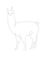 Alpaca one line illustration. Lama line art vector. Peru animals