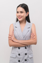 Portrait of beautiful woman over white background studio.