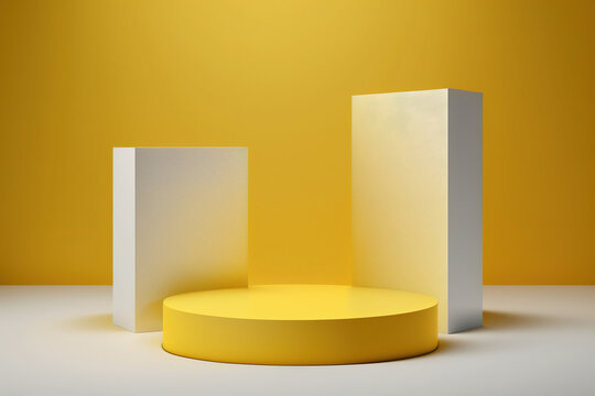Realistic 3D yellow theme podium for product display. Created with Generative AI Technology