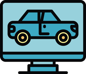 Online car showroom icon. Outline Online car showroom vector icon for web design isolated on white background color flat