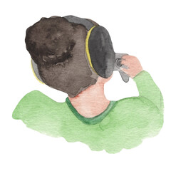 Watercolor teenager girl play in computed.Gamer teenager isolated on white background.