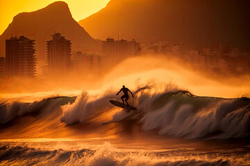 Obraz na płótnie Canvas Man surfing in Brazil, Generative AI