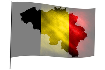 The flag of Belgium on a flagpole with the geographical border